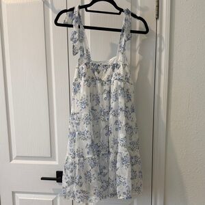 NWT Westfade Blue Floral Tiered Midi Dress XS Cottagecore Tie Strap Dress